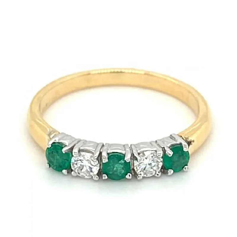 Three - Stone Diamond Rings with Princess - Cut Diamonds18ct Yellow And White Gold 0.22ct Emerald And 0.13ct Diamond Round Brilliant Cut Five Stone Ring