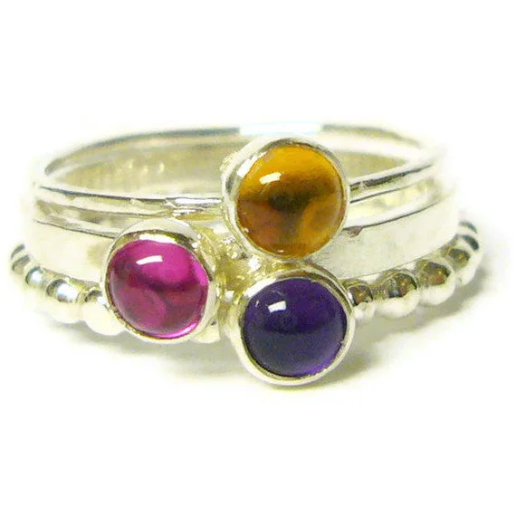 Ruby Gemstone Rings with Diamond AccentsSterling silver stacking gemstone ring set red ruby ring, honey golden citrine ring, purple amethyst ring sterling silver ring Etsy jewelry