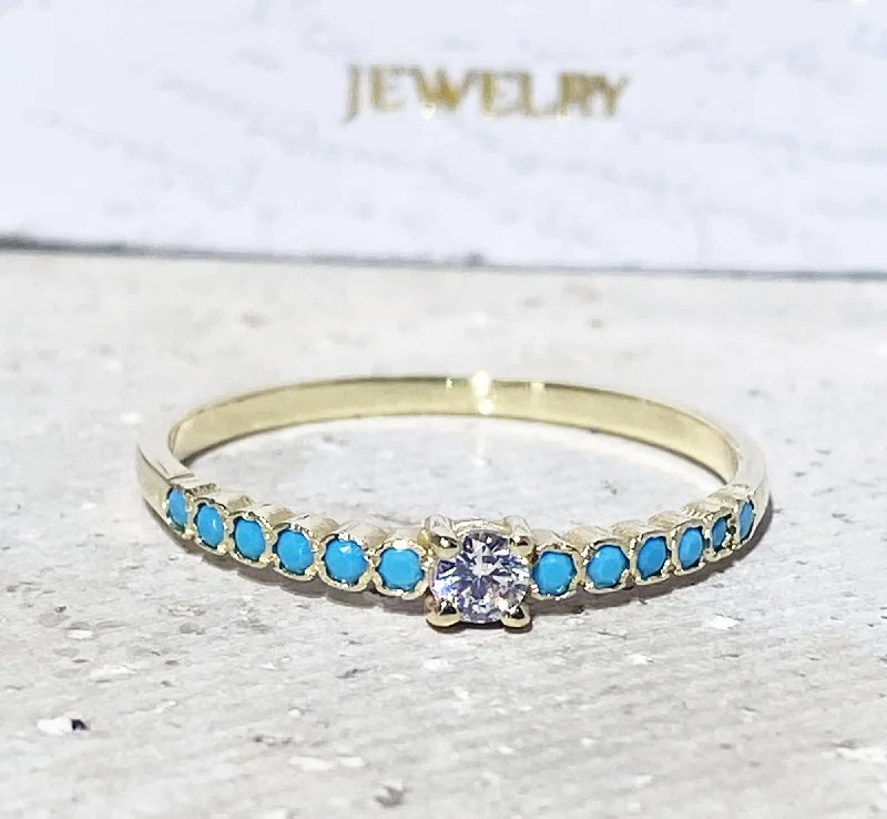 Sapphire Gemstone Rings in a Cathedral SettingTurquoise Ring - Sleeping Beauty Turquoise - Gold Ring - Delicate Ring - Stack Ring - Bezel Set Ring