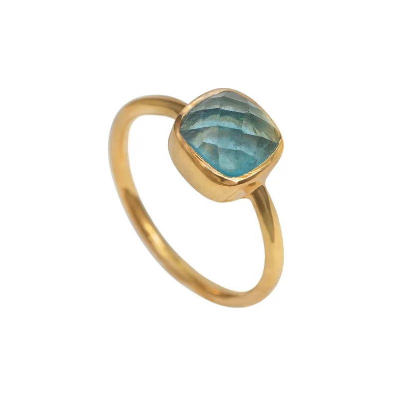 Multi - Gemstone Rings with a Rainbow of ColorsFaceted Square Cut Natural Gemstone Gold Plated Sterling Silver Solitaire Ring - Apatite