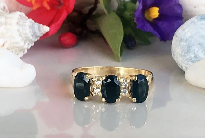 Multi - Gemstone Rings with a Rainbow of ColorsBlack Onyx Ring - December Birthstone - Beautiful Ring with Three Oval Black Onyx Gemstones and Clear Quartz Accents