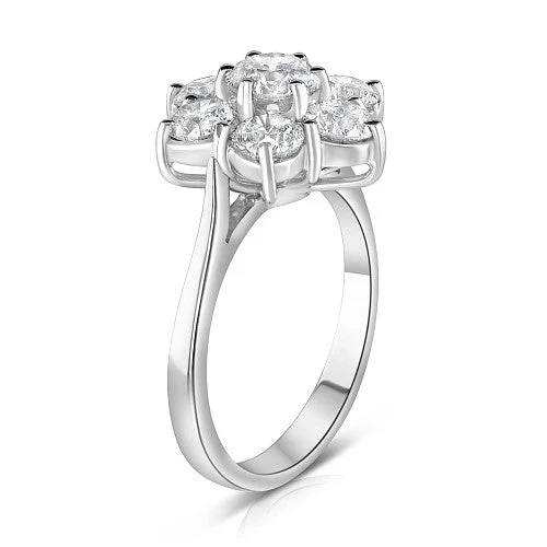 Vintage - Inspired Diamond Rings with Filigree Work18ct White Gold 1.00ct Round Brilliant Cut Diamond Seven Stone Flower Ring