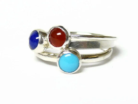 Amethyst Gemstone Rings in a Vintage - Style SettingSterling silver ring dark blue Lapis lazuli, turquoise, and oxblood red carnelian ring Sterling silver gemstone stacking rings set