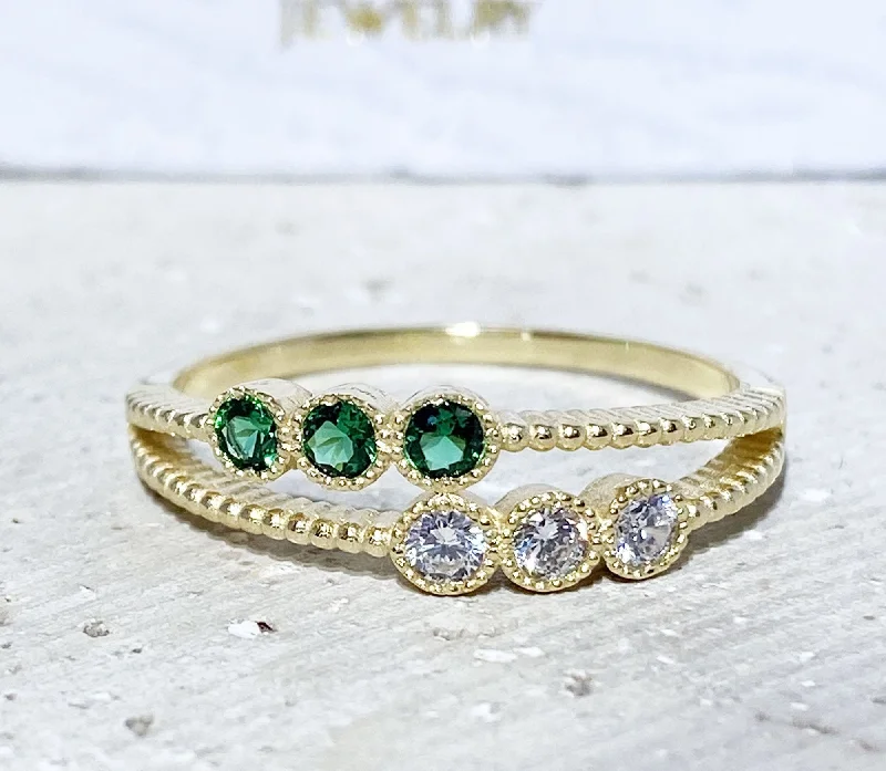 Multi - Gemstone Rings with a Rainbow of ColorsTwo Birthstone Ring - Emerald Ring - Clear Quartz Ring - Gemstone Ring - Gold Ring - Stacking Ring