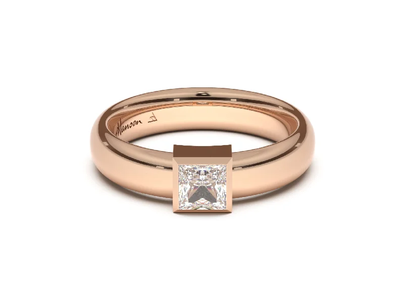 Halo - Style Diamond Rings with Smaller Accent DiamondsPrincess Modern Engagement Ring, Red Gold