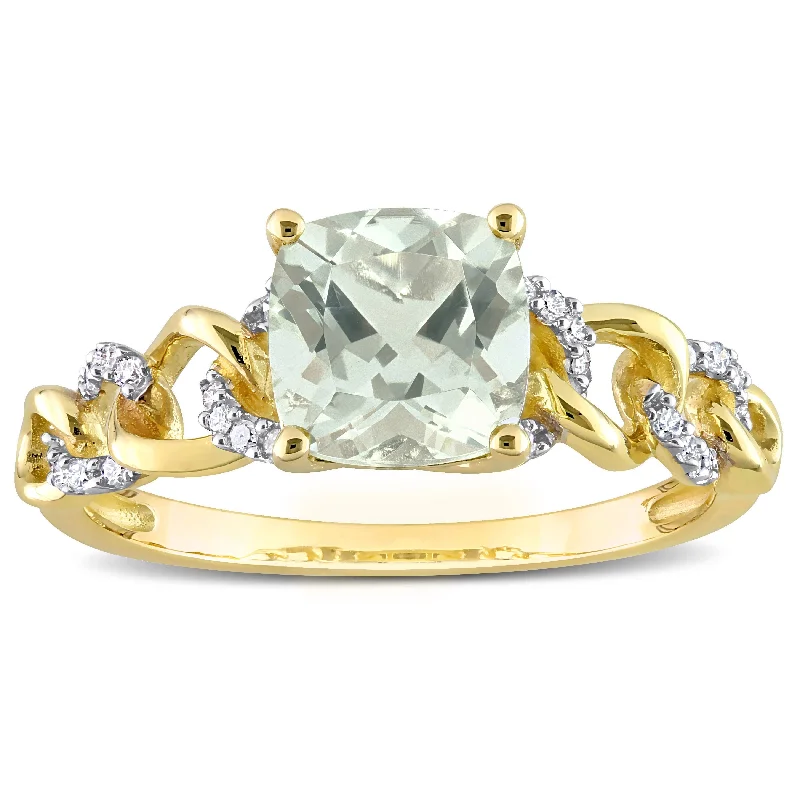 Custom - Designed Diamond Rings to Reflect Your PersonalityMiadora Cushion Green Quartz and 1/10ct TDW Diamond Link Engagement Ring in 10k Yellow Gold