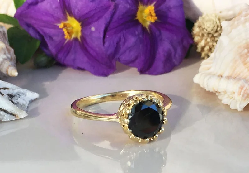 Multi - Gemstone Rings with a Rainbow of ColorsBlack Onyx Ring -  December Birthstone - Black Onyx Gemstone Round Crown Ring