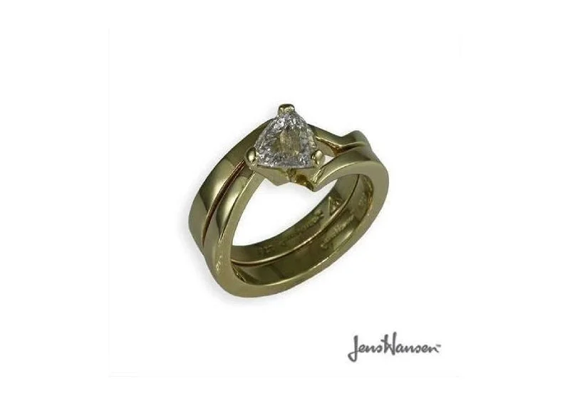 Solitaire Diamond Rings in Platinum SettingsTrillion cut Diamond Ring with Matching Band, Yellow Gold