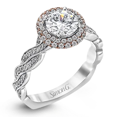 Round-cut Double Halo Engagement Ring in 18k Gold with Diamonds