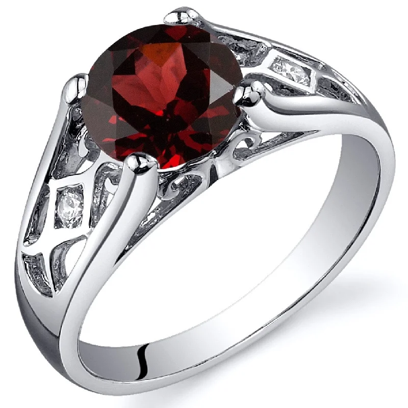 Amethyst Gemstone Rings in a Vintage - Style SettingSterling Silver 1.5 ct Garnet Solitaire Ring