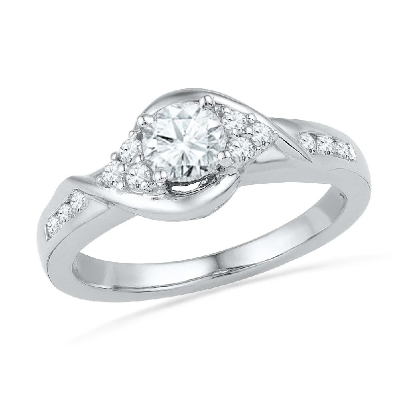 Round Cut Diamond Engagement Ring With Swirled Design