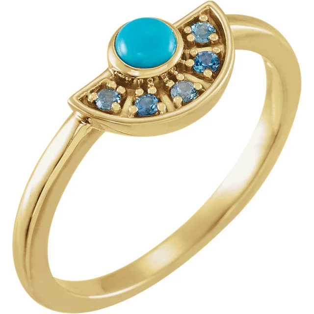 Emerald Gemstone Rings with Filigree - Bordered Settings14K Gold Turquoise & Aquamarine Fan Ring