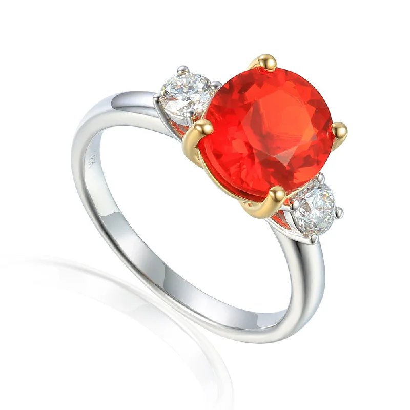 Custom - Designed Diamond Rings to Reflect Your Personality18ct White And Yellow Gold 1.89ct Fire Opal And 0.35ct Diamond Three Stone Ring