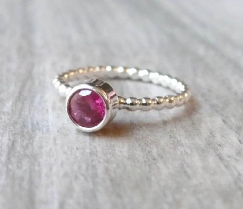 Ruby Gemstone Rings with Diamond Accents6 mm Cubic Zirconia Stacking Ring | Birthstone Stacker