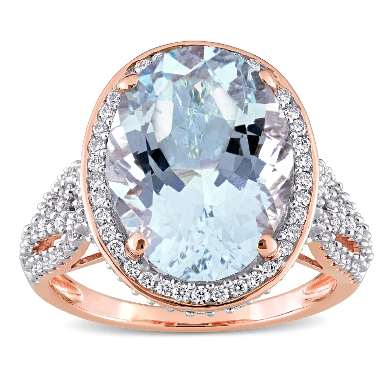 Custom - Designed Diamond Rings to Reflect Your PersonalityMiadora Aquamarine and 7/8ct TDW Diamond Halo Cocktail Ring in 14k Rose Gold