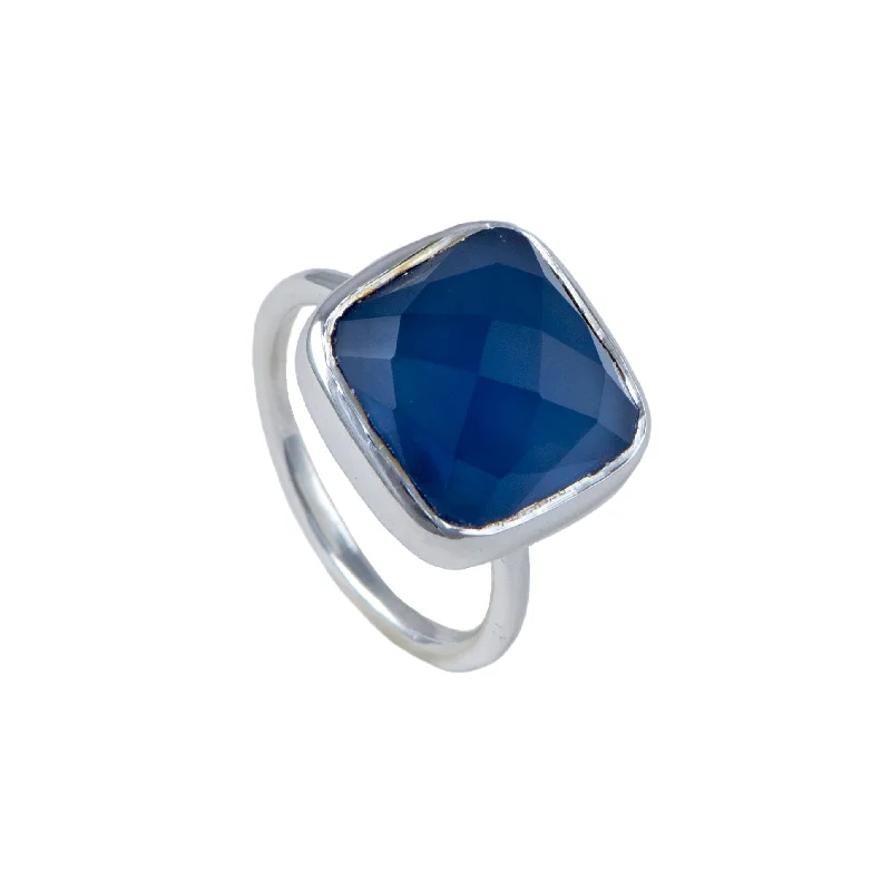 Ruby Gemstone Rings with Diamond AccentsSilver Ring with Square Semiprecious Stone - Blue Chalcedony