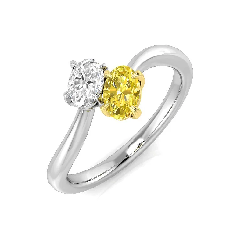 Halo - Style Diamond Rings with Smaller Accent DiamondsPlatinum And 18ct Yellow Gold 0.36ct Yellow Diamond And 0.25ct Diamond Two Stone Ring