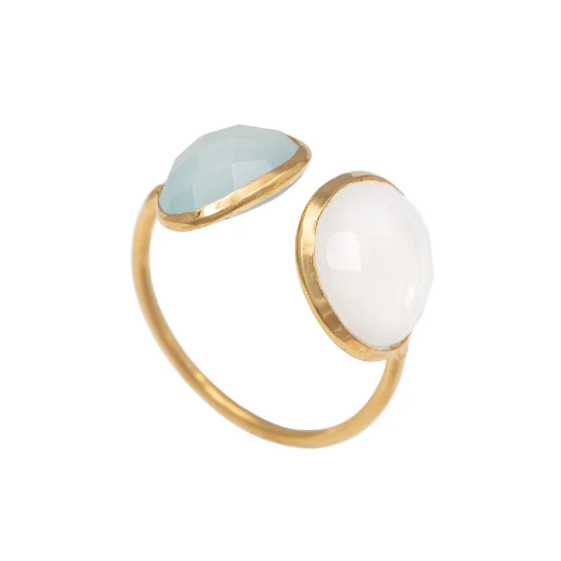 Sapphire Gemstone Rings in a Cathedral SettingGold Plated Sterling Silver Two Gemstone Ring with Aqua Chalcedony and Moonstone