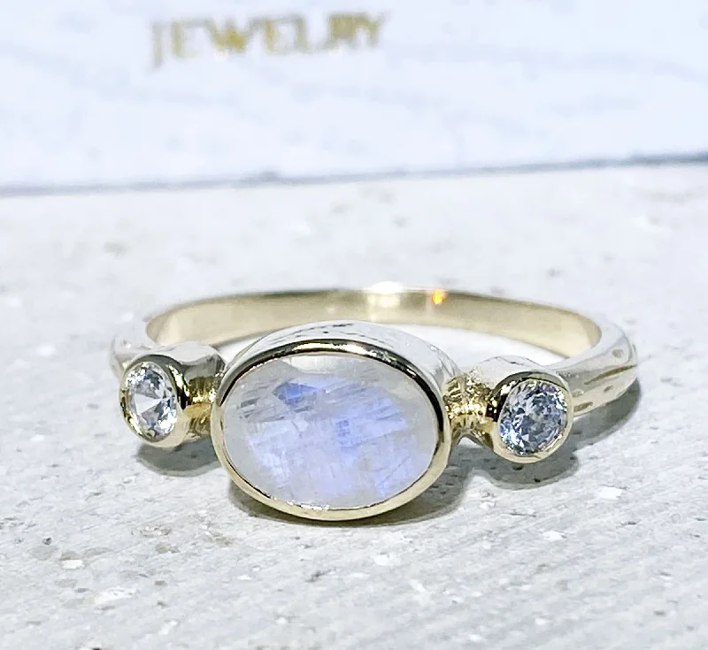 Sapphire Gemstone Rings in a Cathedral SettingRainbow Moonstone Ring - Gemstone Ring - June Birthstone - Hammered Ring - Gold Ring - Simple Ring