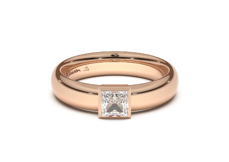 Halo - Style Diamond Rings with Smaller Accent DiamondsPrincess Elegant Engagement Ring, Red Gold