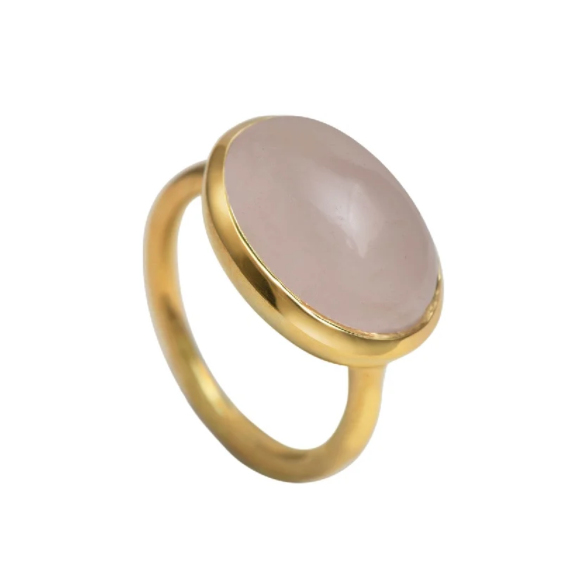 Ruby Gemstone Rings with Diamond AccentsCabochon Oval Cut Natural Gemstone Gold Plated Sterling Silver Ring - Rose Quartz