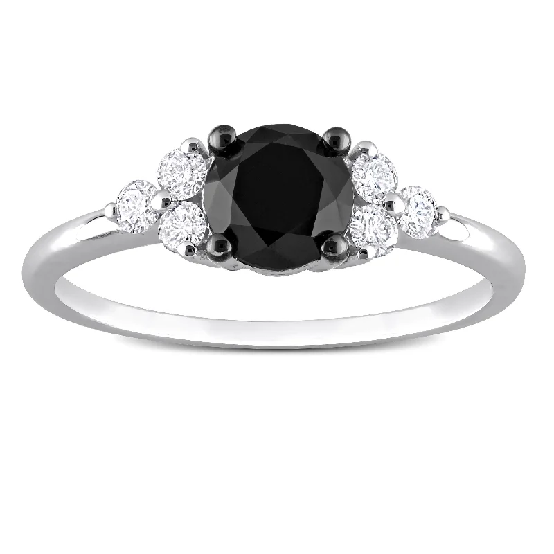 Vintage - Inspired Diamond Rings with Filigree WorkMiadora 1-1/5ct TDW Black and White Diamond Solitaire Ring in 10k Black Rhodium-Plated White Gold