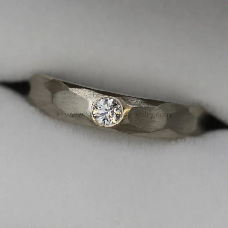 Vintage - Inspired Diamond Rings with Filigree WorkDiamond Matte 3mm Wide Flush Set Wedding Band With a Hammered/Faceted Texture