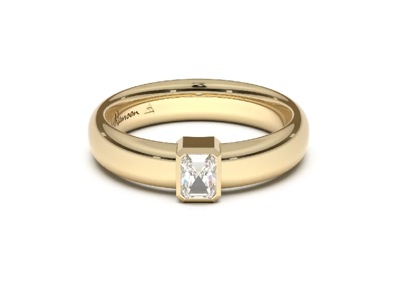 Halo - Style Diamond Rings with Smaller Accent DiamondsEmerald Cut Modern Engagement Ring, Yellow Gold