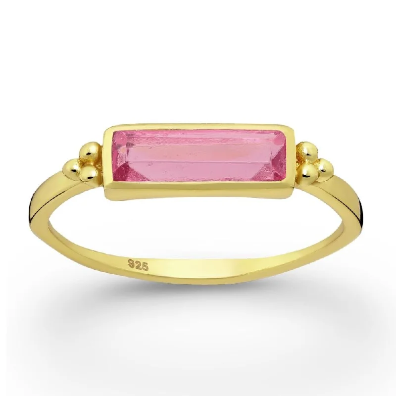 Ruby Gemstone Rings with Diamond AccentsSterling Silver 18kt Gold Plated Rectangular Pink Tourmaline Ring