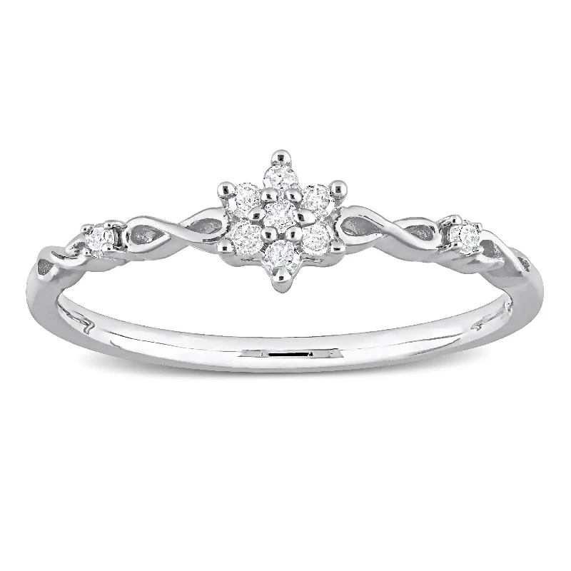 Solitaire Diamond Rings in Platinum SettingsMiadora 1/10ct TDW Diamond Floral Promise Ring in Sterling Silver