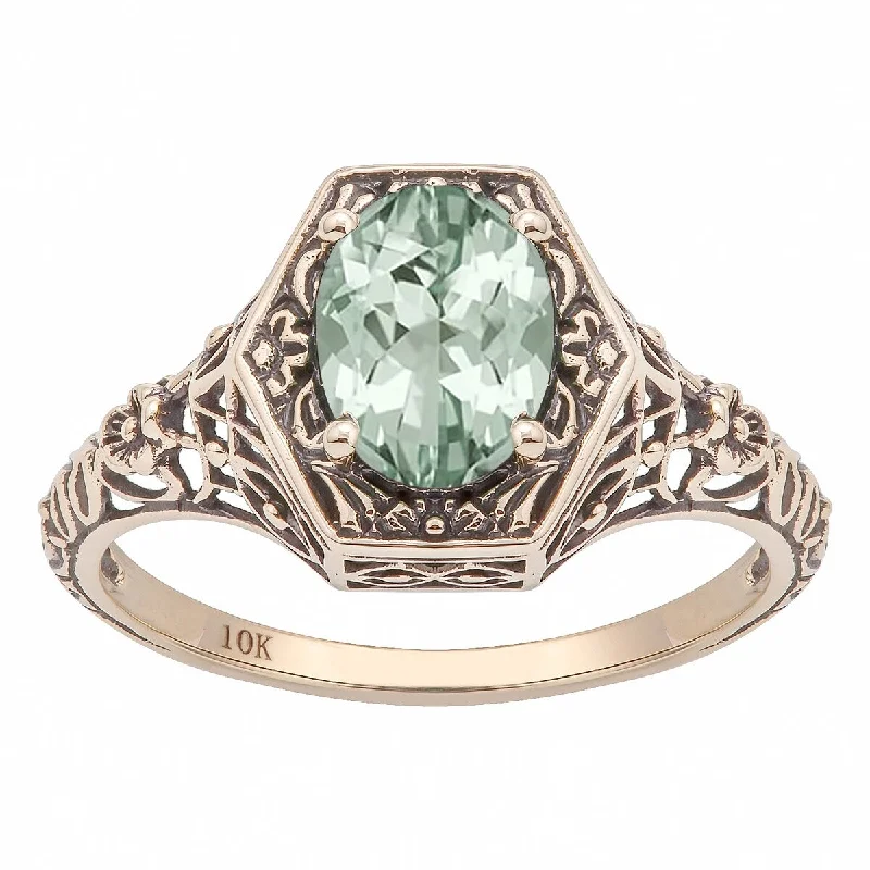 Amethyst Gemstone Rings in a Vintage - Style SettingViducci 10k Yellow Gold Vintage Style Genuine Oval Green Amethyst Ring