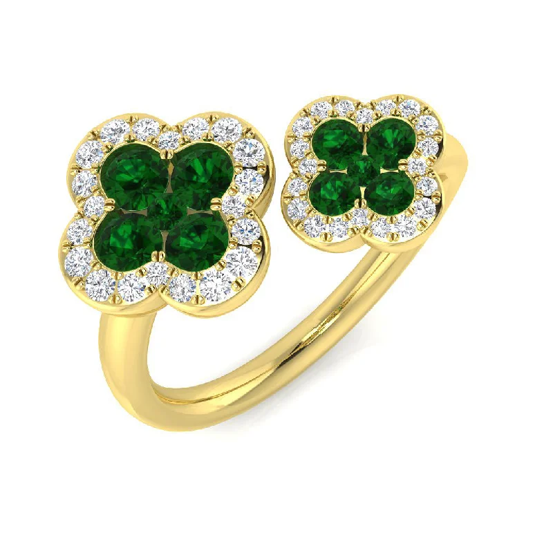 Solitaire Diamond Rings in Platinum Settings18ct Yellow Gold 0.69ct Emerald And 0.21ct Diamond Double Clover Ring