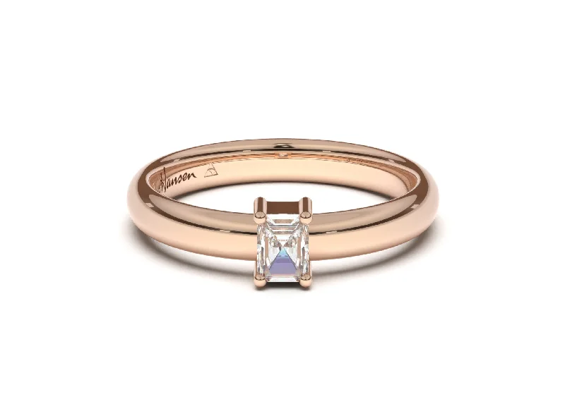 Solitaire Diamond Rings in Platinum SettingsEmerald Cut Classic Slim Engagement Ring, Red Gold