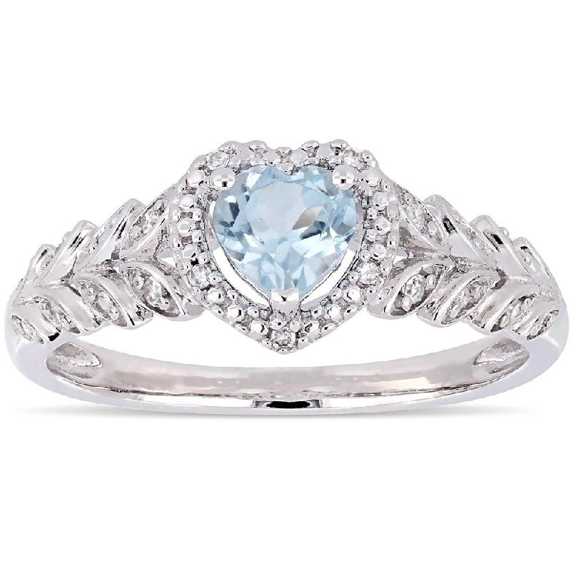 Halo - Style Diamond Rings with Smaller Accent DiamondsMiadora 10k White Gold Sky-Blue Topaz and Diamond Accent Heart Halo Engagement Ring