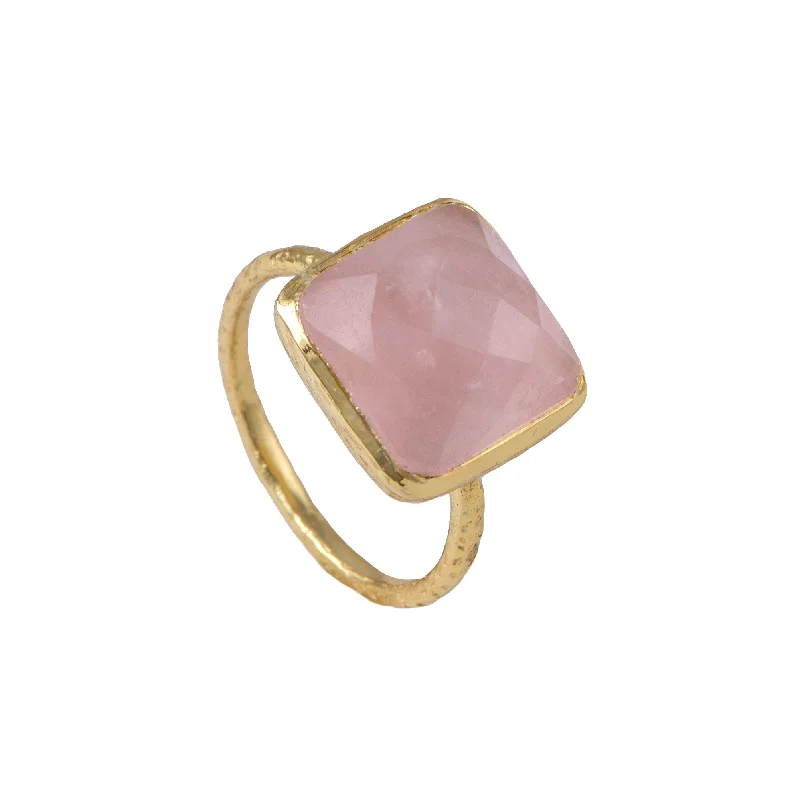 Ruby Gemstone Rings with Diamond AccentsGold Plated Silver Ring with Square Semiprecious Stone - Rose Quartz