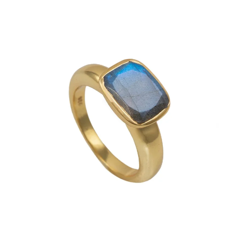 Amethyst Gemstone Rings in a Vintage - Style SettingFaceted Rectangular Cut Natural Gemstone Gold Plated Sterling Silver Ring - Labradorite