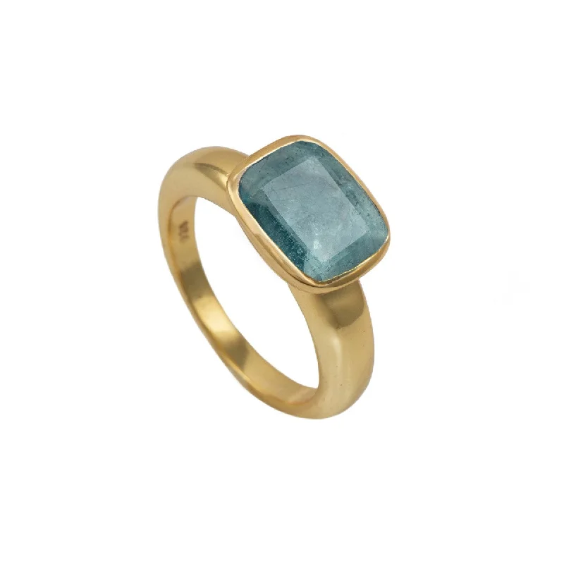 Sapphire Gemstone Rings in a Cathedral SettingFaceted Rectangular Cut Natural Gemstone Gold Plated Sterling Silver Ring - Apatite