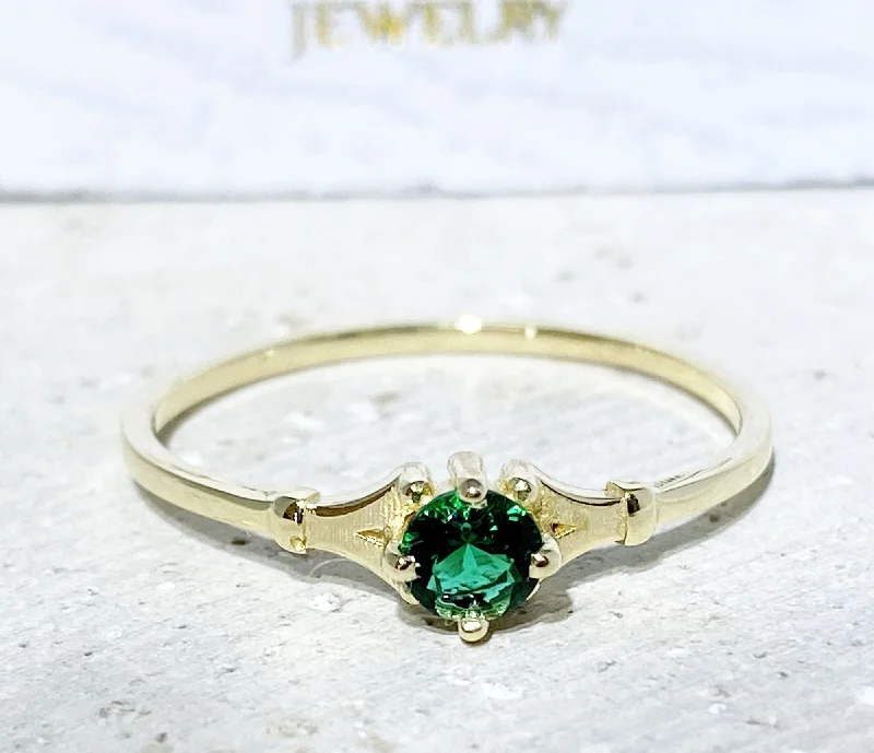 Multi - Gemstone Rings with a Rainbow of ColorsEmerald Ring - May Birthstone - Simple Delicate Ring with Round Emerald Gemstone