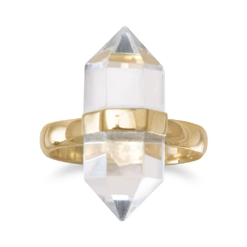 Amethyst Gemstone Rings in a Vintage - Style SettingSterling Silver 14k Gold Plated Clear Quartz Spike Pencil Cut Ring