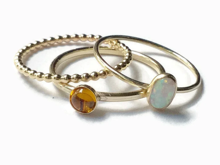 Sapphire Gemstone Rings in a Cathedral SettingGold Opal Citrine Rings | Gold Stacking Rings