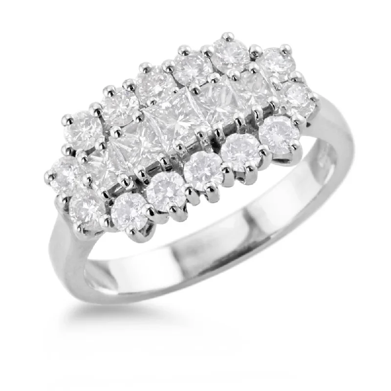 Three - Stone Diamond Rings with Princess - Cut DiamondsPlatinum 1.48ct Princess Cut And Round Brilliant Cut Diamond Cluster Ring