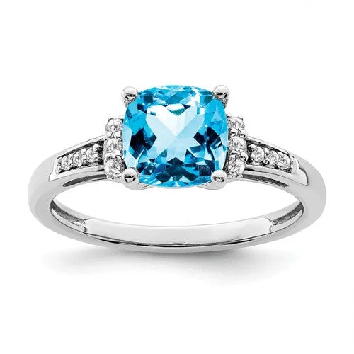 Sapphire Gemstone Rings in a Cathedral Setting14k White Gold Swiss Blue Topaz Cushion and Diamond Ring