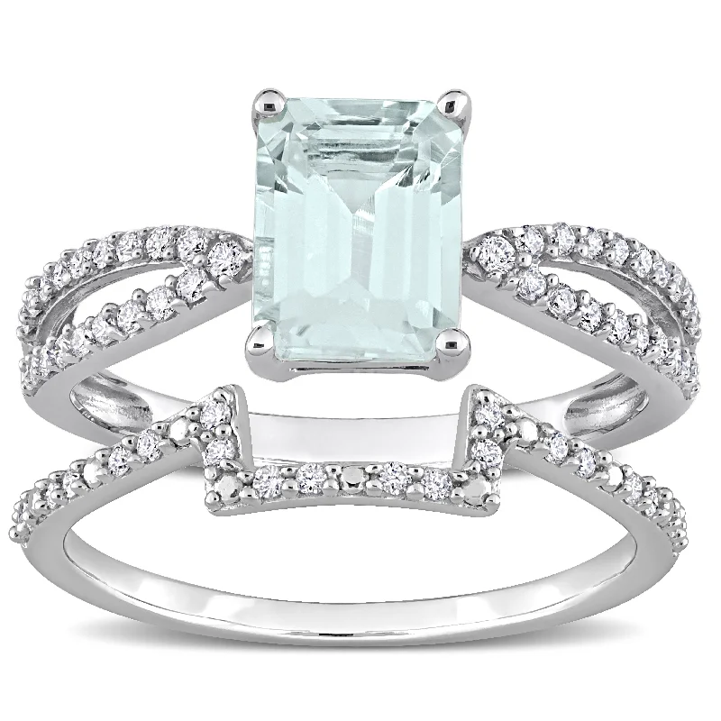 Custom - Designed Diamond Rings to Reflect Your PersonalityMiadora Octagon-cut Aquamarine and 1/3ct TDW Diamond Split Shank Bridal Ring Set in 14k White Gold