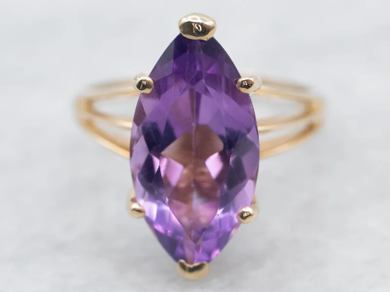 Multi - Gemstone Rings with a Rainbow of ColorsYellow Gold Marquise Cut Amethyst Cocktail Ring