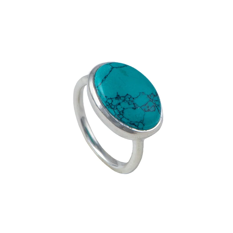 Amethyst Gemstone Rings in a Vintage - Style SettingCabochon Oval Cut Natural Gemstone Sterling Silver Ring - Turquoise