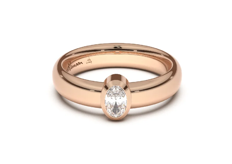 Halo - Style Diamond Rings with Smaller Accent DiamondsOval Modern Engagement Ring, Red Gold