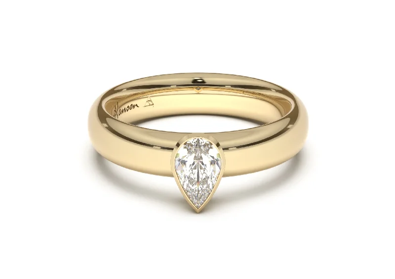 Solitaire Diamond Rings in Platinum SettingsPear Elegant Engagement Ring, Yellow Gold