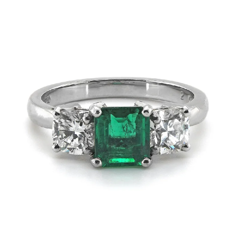 Vintage - Inspired Diamond Rings with Filigree WorkPlatinum 1.03ct Princess Cut Emerald And 1.04ct Princess Cut Diamond Three Stone Engagement Ring