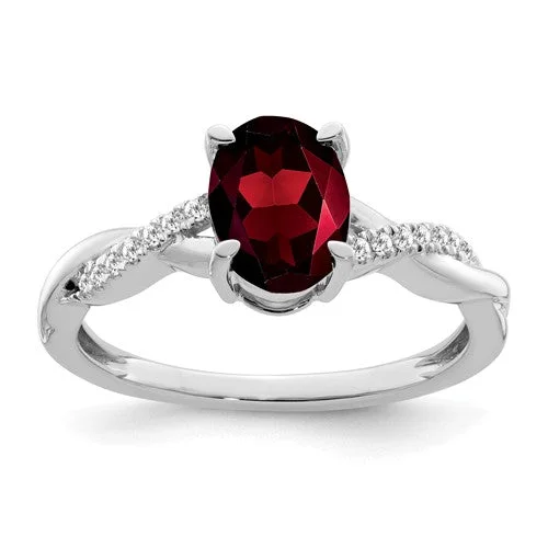 Sapphire Gemstone Rings in a Cathedral Setting14K White Gold Oval Garnet And Diamond Ring