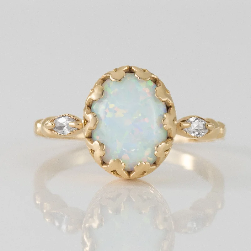 Sapphire Gemstone Rings in a Cathedral SettingWhite Opal Ring - White Opal Gemstone Statement Oval Vintage Crown Ring